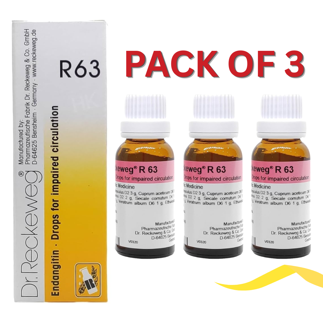 Dr. Reckeweg R63 Impaired Circulation Drop | PACK OF 3 | helps in maintaining blood circulation | prevents spasms and cramps